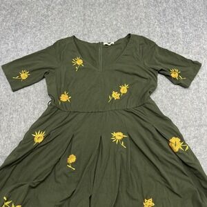 Wayward Fancies eShakti Jumpsuit Womens 1X Green Embroider Floral Wide Leg READ*